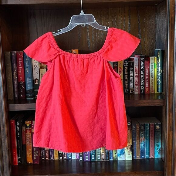 J. Crew Red Textured Off The Shoulder Top Blouse Sz XS - Picture 3 of 4